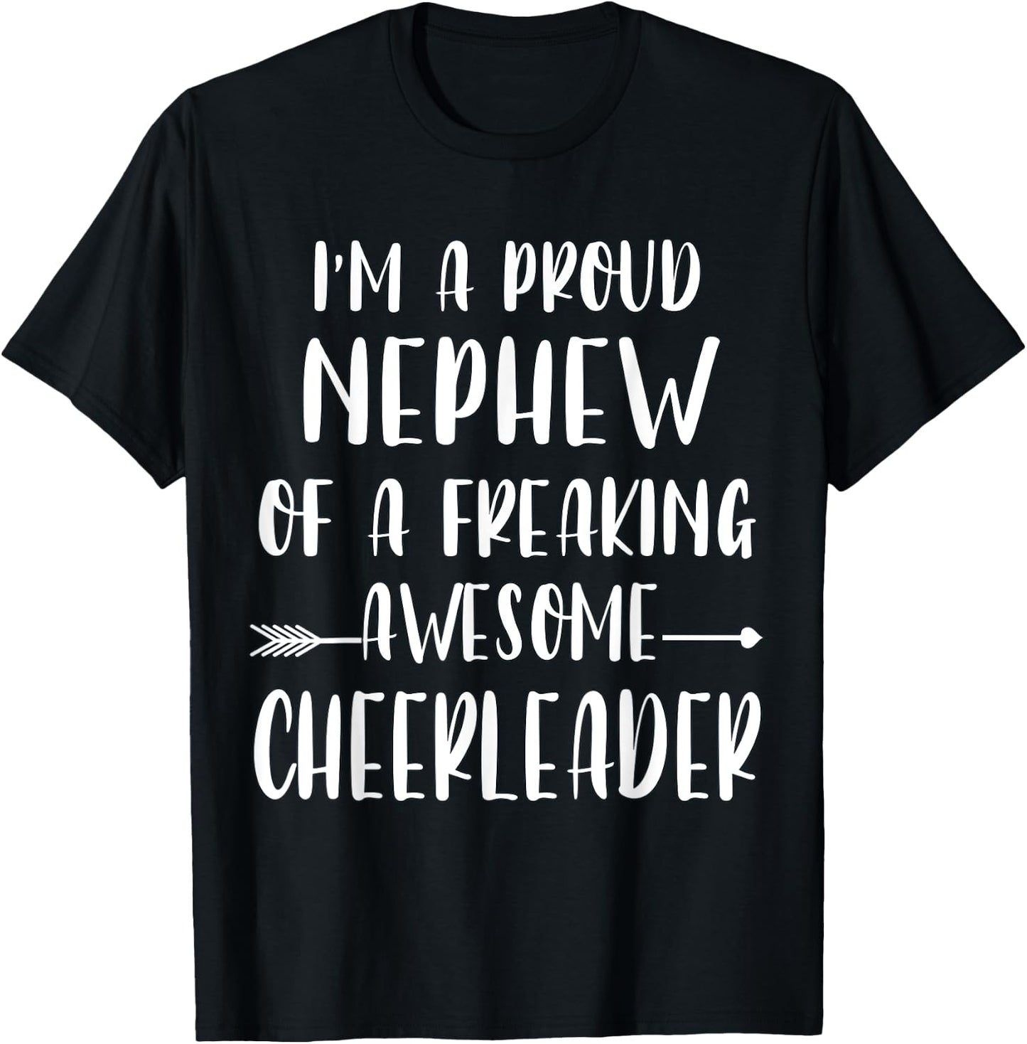 Funny I'm A Proud Cheer Nephew Of A Cheerleader Xmas T-Shirt - T-Shirt | Black