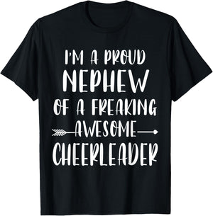 Funny I'm A Proud Cheer Nephew Of A Cheerleader Xmas T-Shirt - T-Shirt | Black