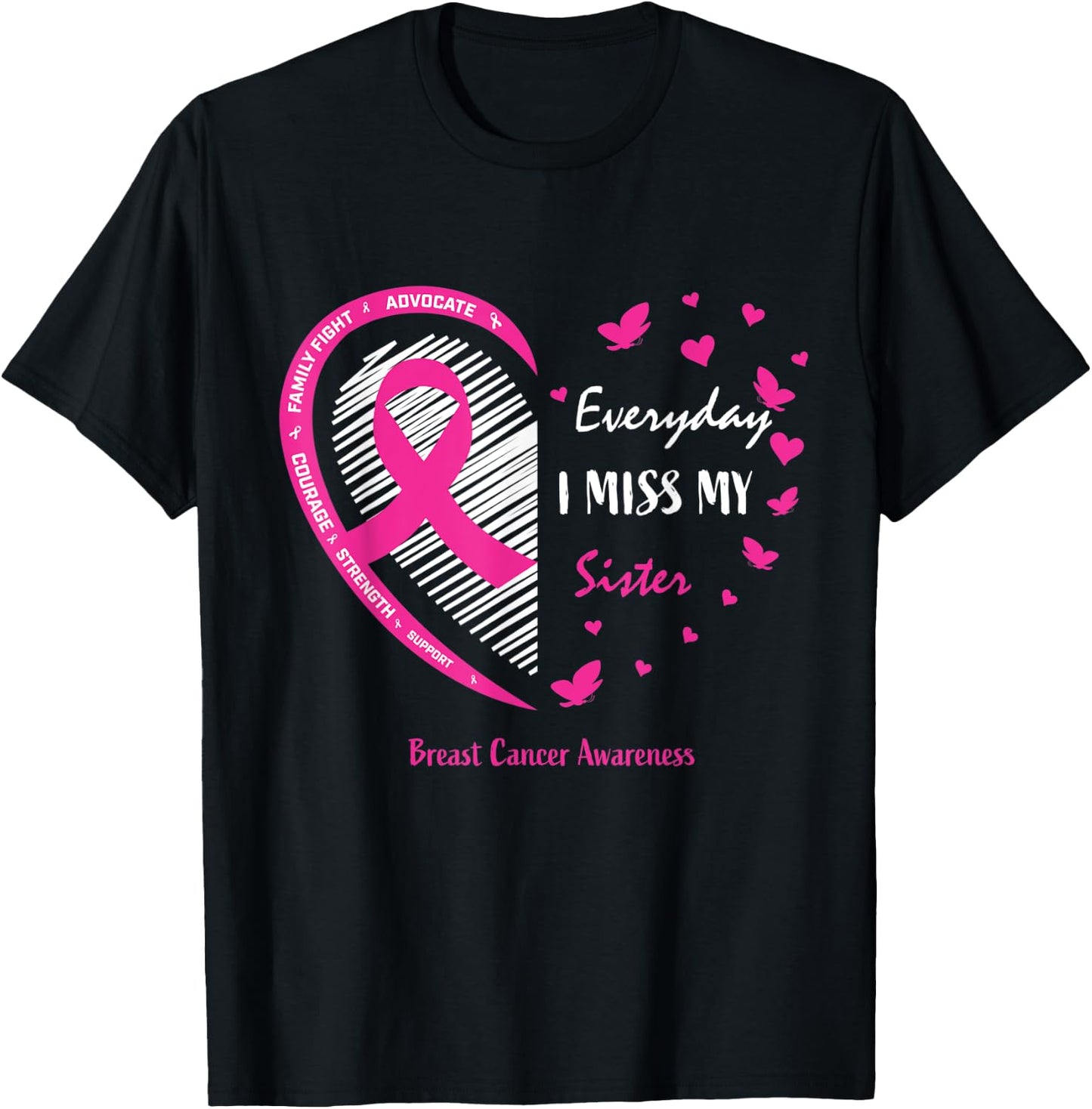 Remembrance Gifts Memory Of Sister Breast Cancer Awareness T-Shirt - T-Shirt | Black