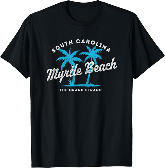 Retro Myrtle Beach South Carolina Palm Tree Vintage Souvenir T-Shirt - T-Shirt | Black
