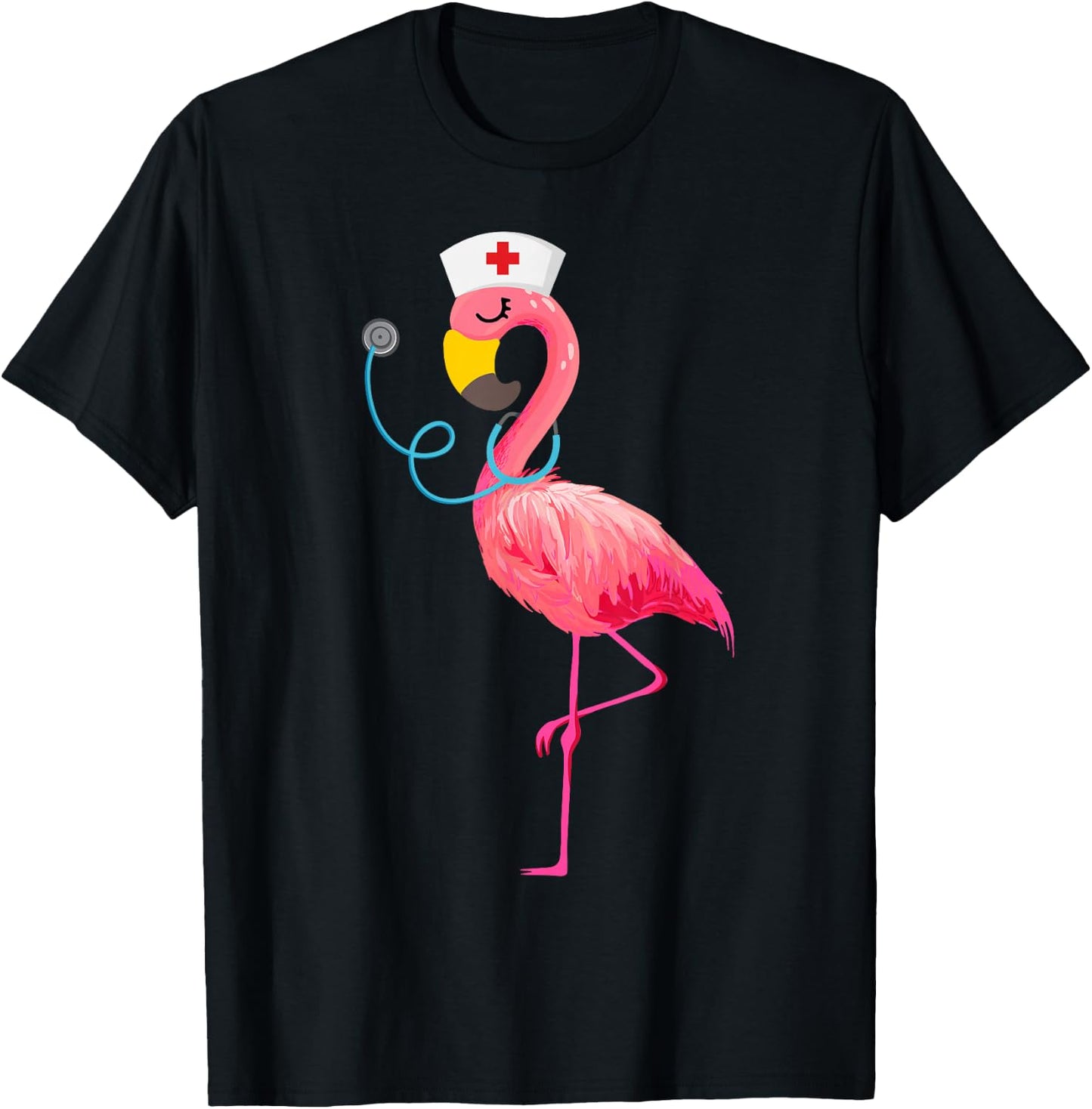 Nurse Flamingo Funny Flamingo Lover Nursing T-Shirt - T-Shirt | Black