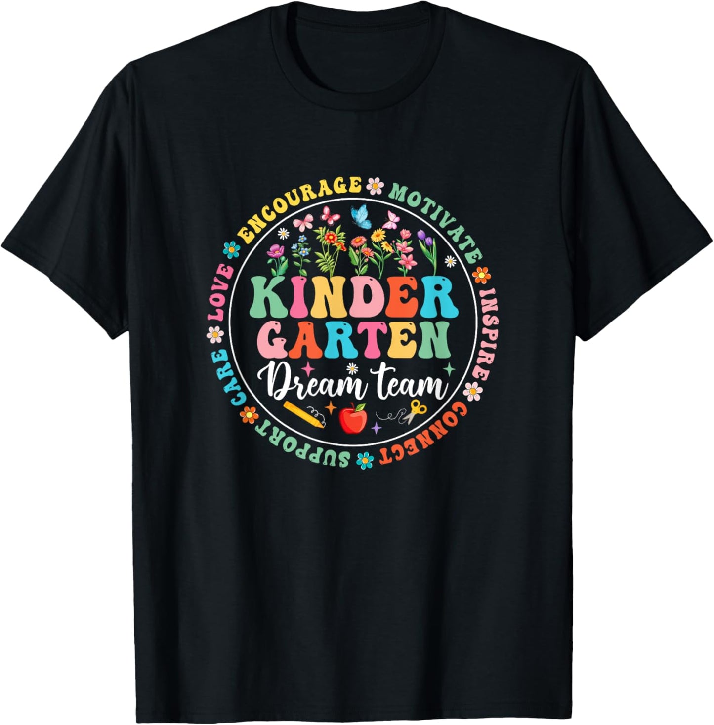 Kindergarten Dream Team Back To School Teacher Flower Women Girls Kids T-Shirt - T-Shirt | Black