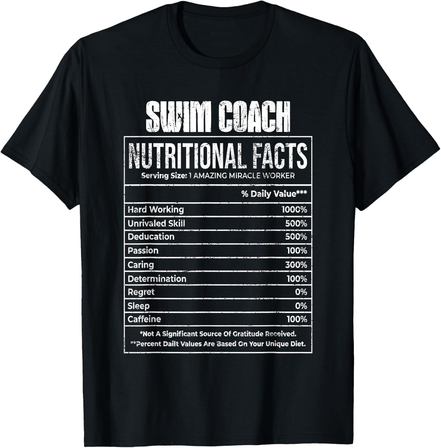 Nutritional Facts Swim Coach Job Tittle T-Shirt - T-Shirt | Black