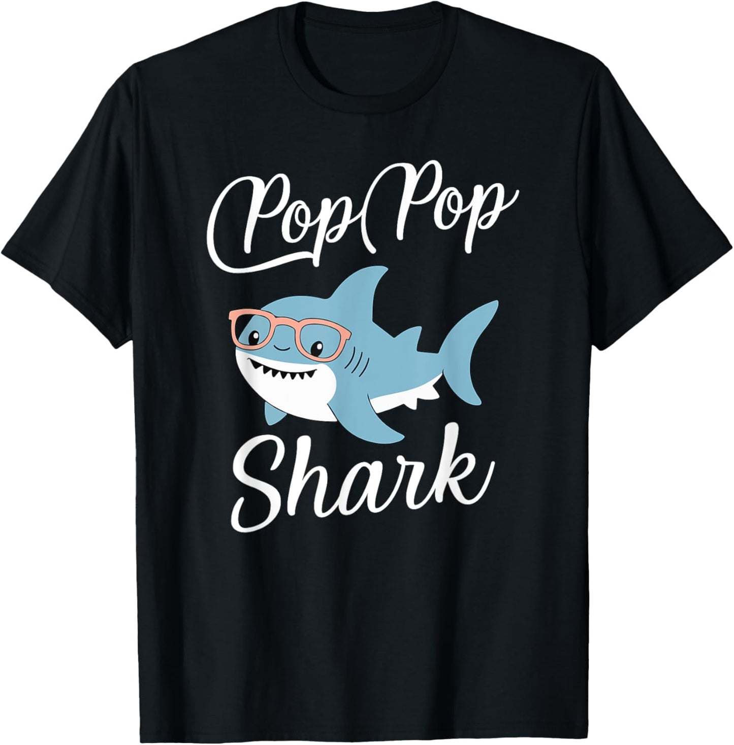 Pop-Pop Shark Funny Matching Family Grandpa PopPop T-Shirt - T-Shirt | Black