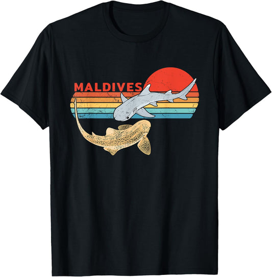 Zebra Shark Maldives Diving Retro T-Shirt - T-Shirt | Black