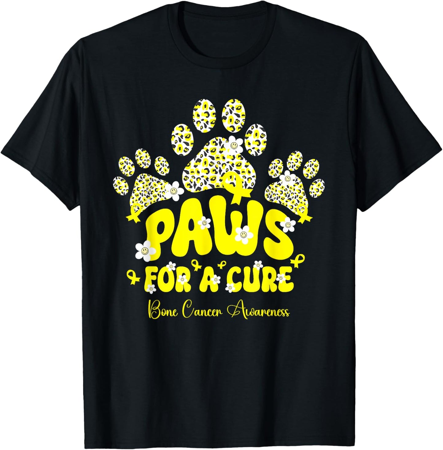 Paws For A Cure Bone Cancer Dog Paw Bone Cancer Awareness Women Kids T-Shirt - T-Shirt | Black