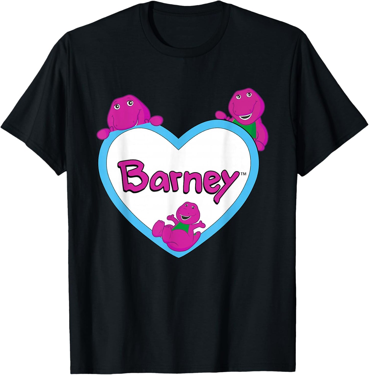 Barney - White and Blue Heart T-Shirt - T-Shirt | Black