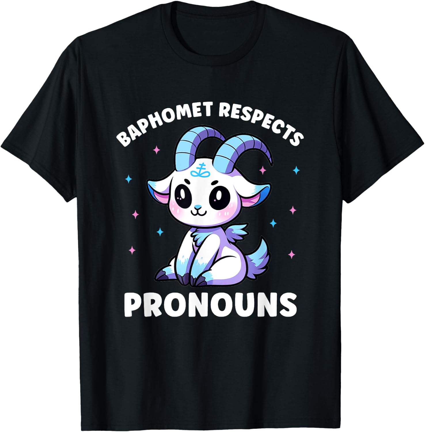 Transgender Baphomet Respects Pronouns Trans Pride T-Shirt - T-Shirt | Black