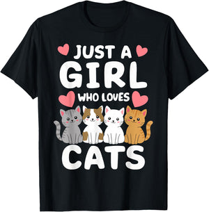 Cat Just A Girl Who Loves Cats T-Shirt - T-Shirt | Black