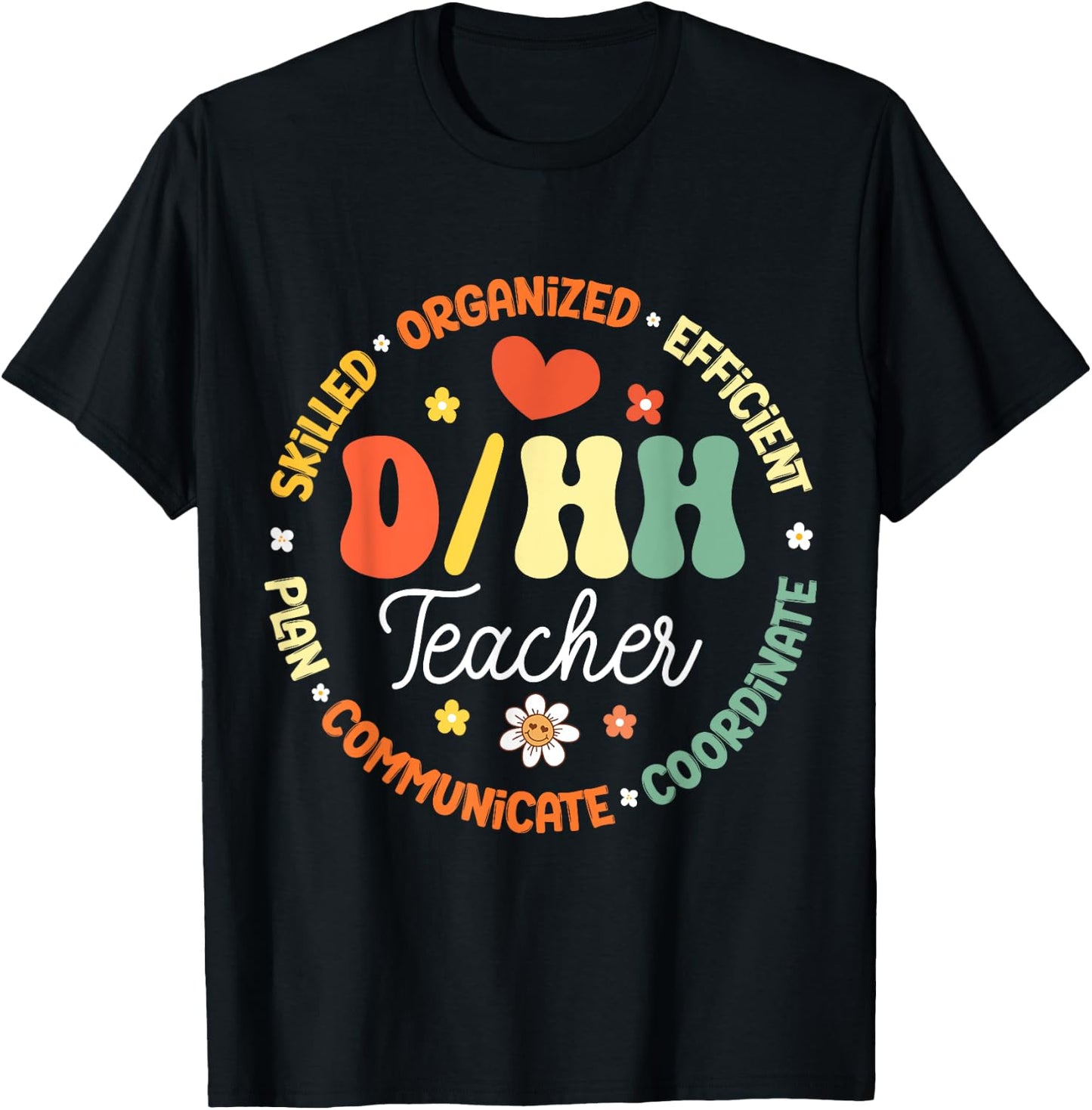 D/HH Teacher Deaf and Hard of Hearing ASL Teachers Groovy Men Women Kids T-Shirt - T-Shirt | Black