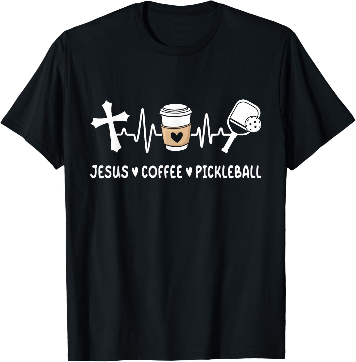 Jesus Coffee Pickleball Lover Christian Pickleball Player T-Shirt - T-Shirt | Black