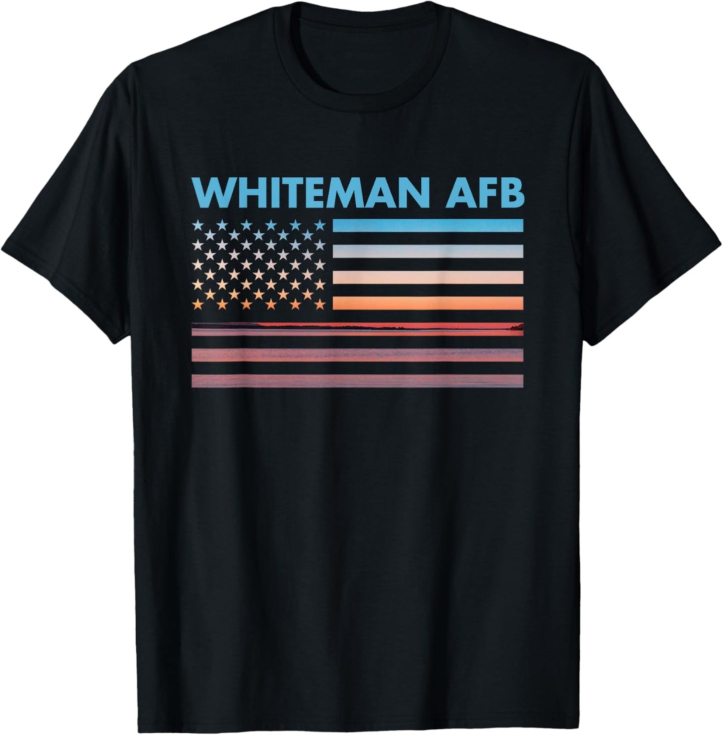 Vintage Sunset American Flag Whiteman AFB, Missouri T-Shirt - T-Shirt | Black