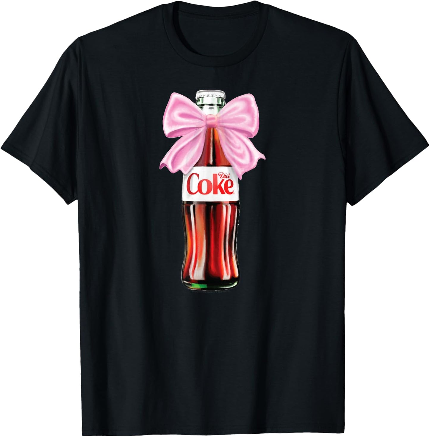 Diet Coke - Classic Bottle with Pink Coquette Bow T-Shirt - T-Shirt | Black