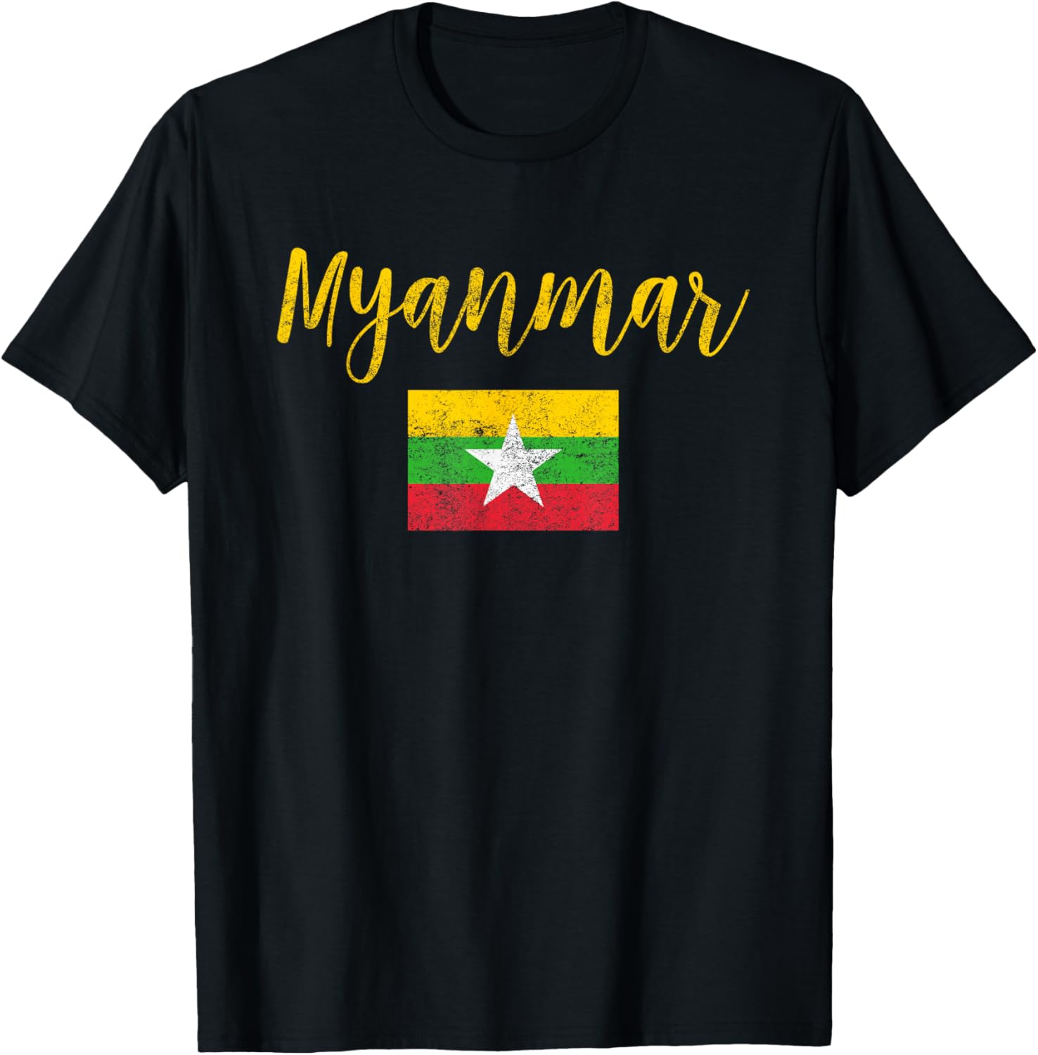 Myanmar Myanmar Flag Vintage T-Shirt - T-Shirt | Black