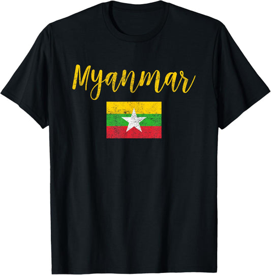 Myanmar Myanmar Flag Vintage T-Shirt - T-Shirt | Black