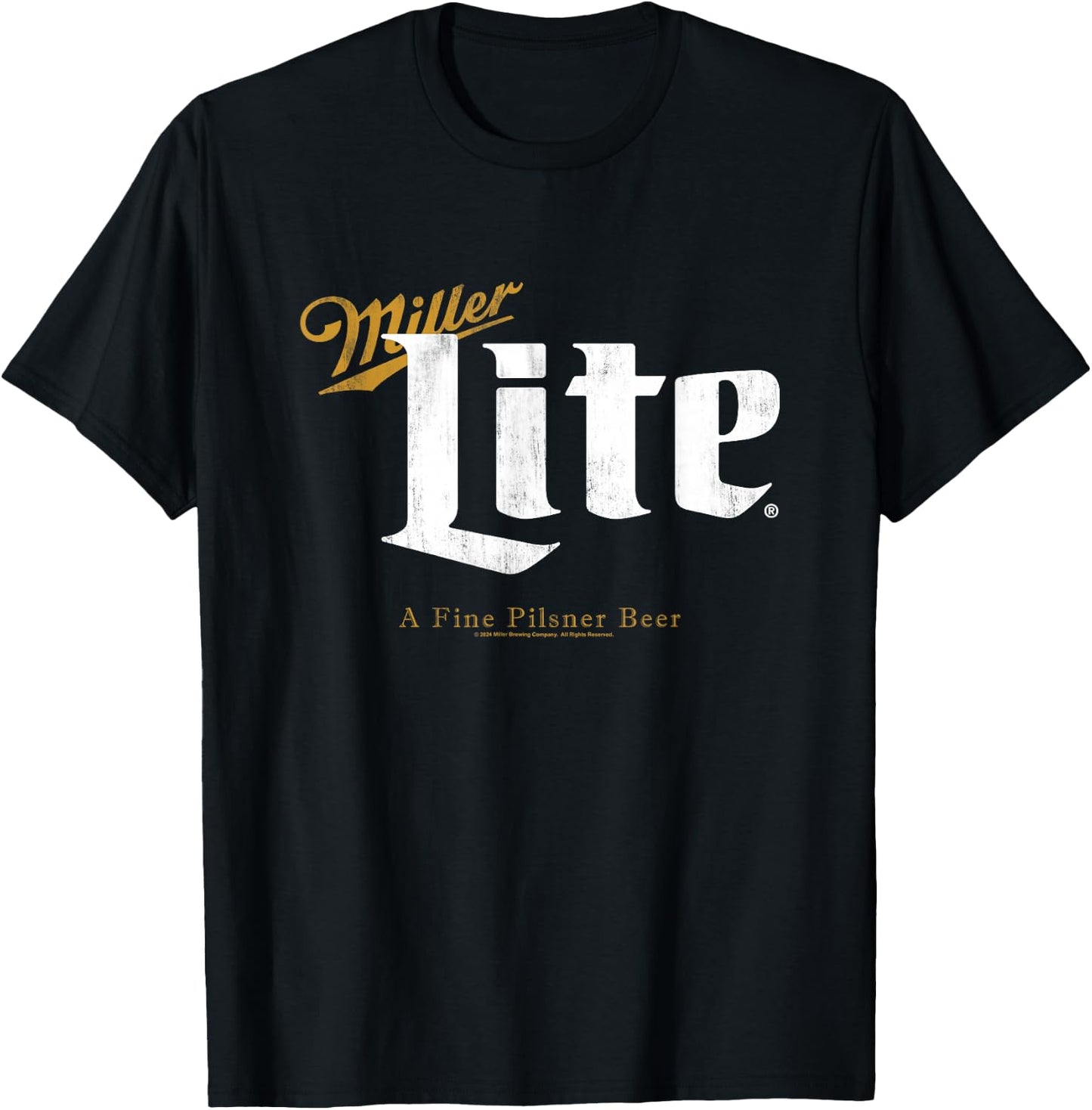 Miller Lite A Fine Pilsner Vintage Gold Beer Label T-Shirt - T-Shirt | Black