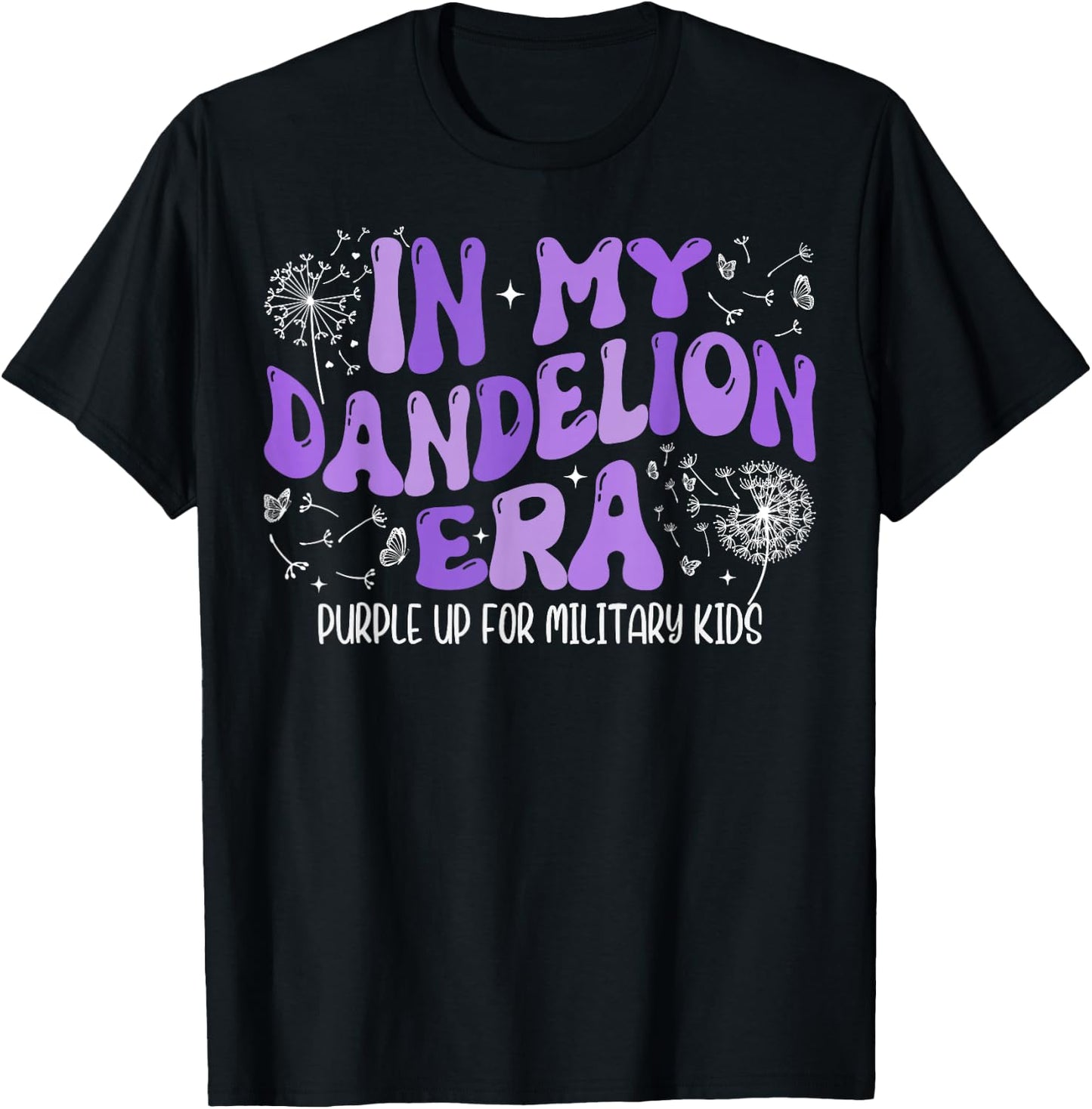 Groovy In My Dandelion Era Purple Up For Military Kids Month T-Shirt - T-Shirt | Black