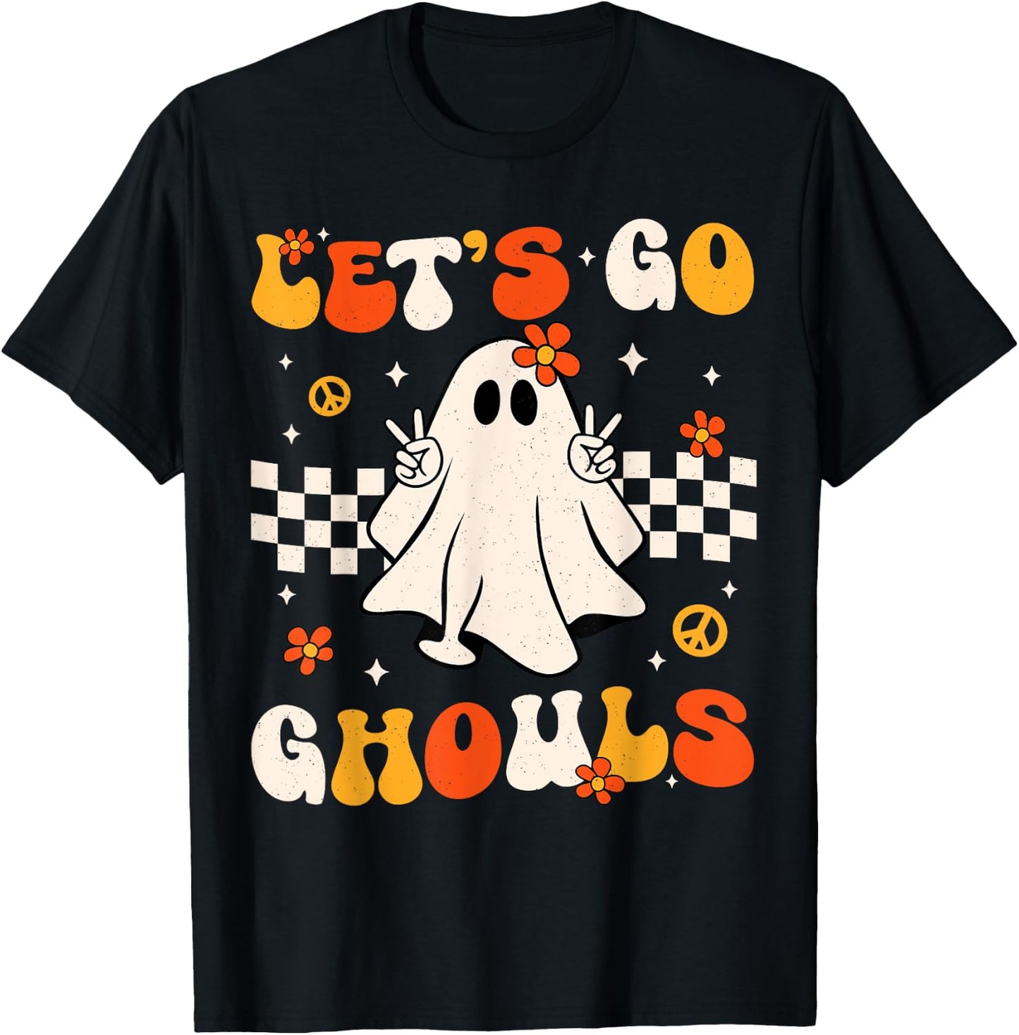 Groovy Lets Go Ghouls Ghost Halloween Costume Women Girl Kid T-Shirt - T-Shirt | Black