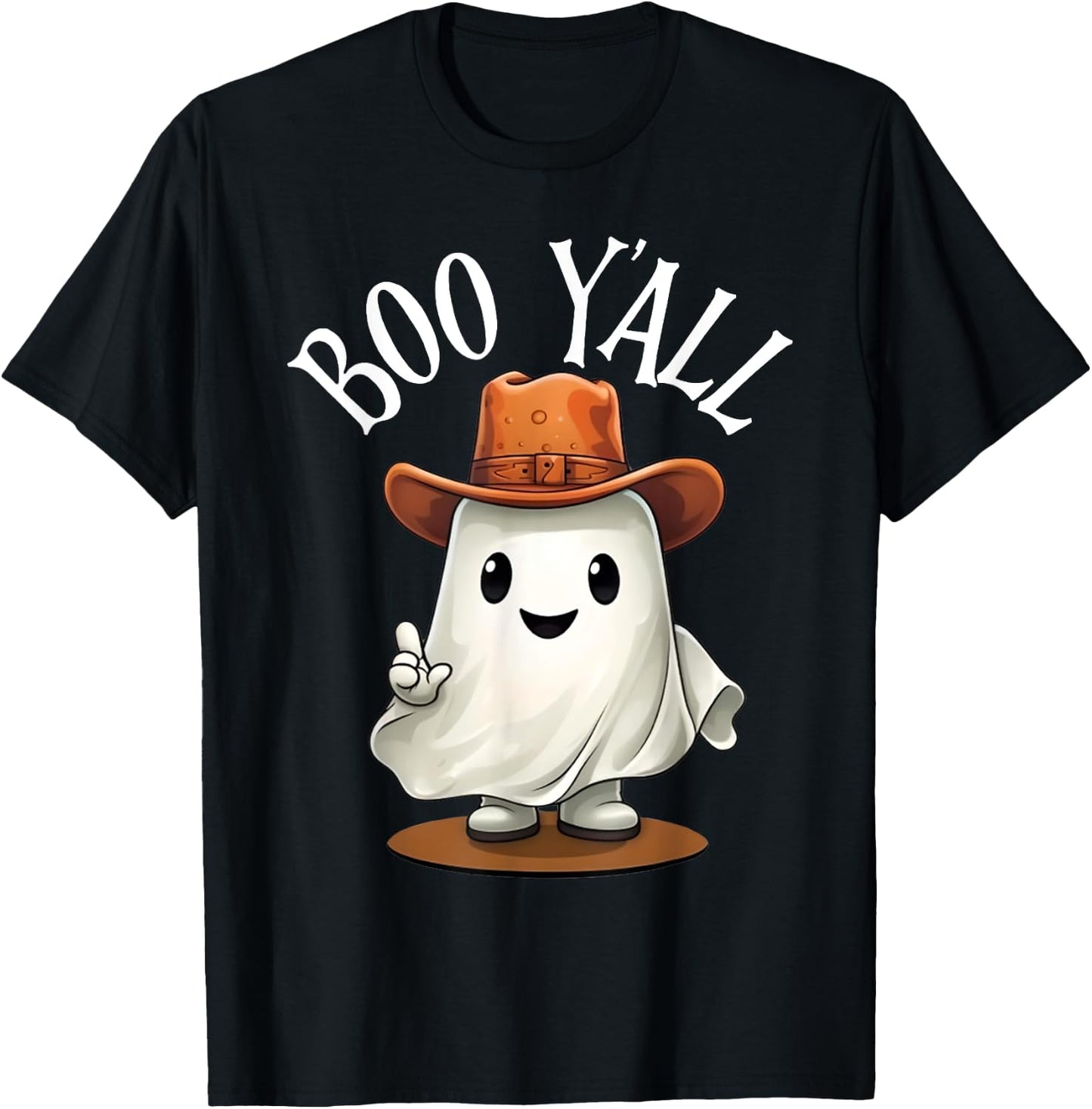 Boo Y'all Cowboy Hat Ghost Funny Halloween Costume Southern T-Shirt - T-Shirt | Black