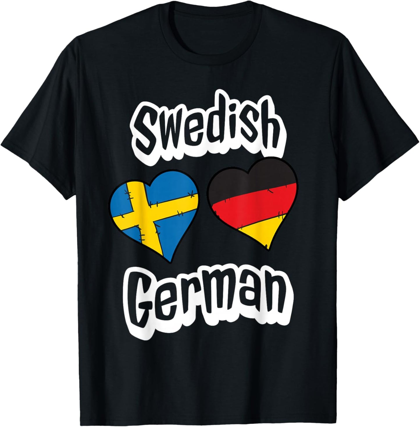 Swedish German Flag Heart Combo Sweden Germany T-Shirt - T-Shirt | Black