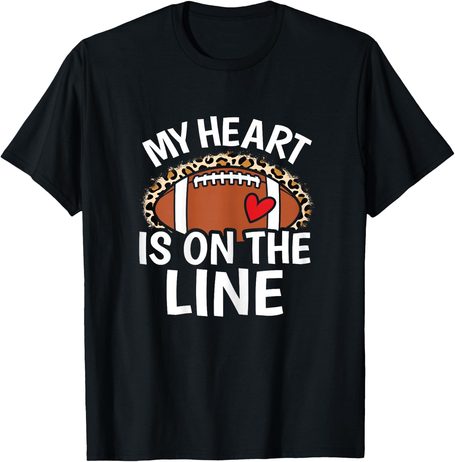 My Heart Is On The Line Cute Women Football Mom Grandma T-Shirt - T-Shirt | Black