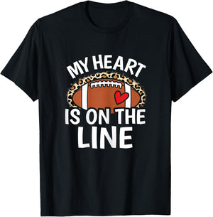 My Heart Is On The Line Cute Women Football Mom Grandma T-Shirt - T-Shirt | Black