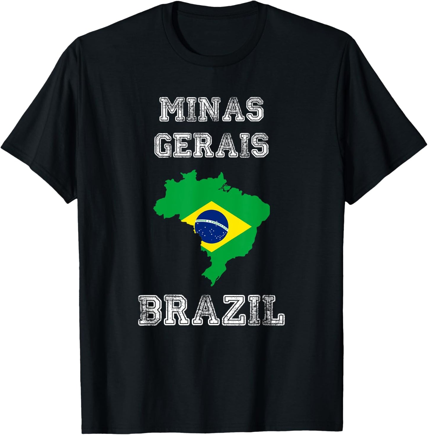 Brazil Distressed Flag Minas Gerais Pride T-Shirt - T-Shirt | Black