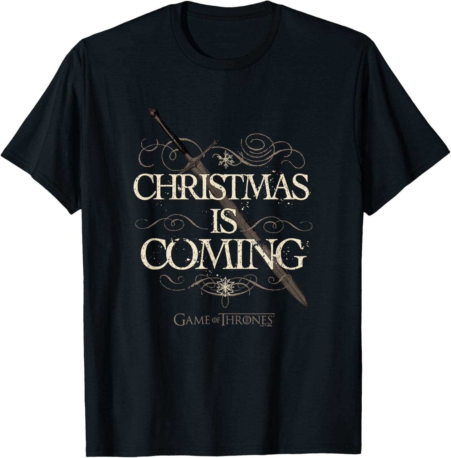 Game Of Thrones Christmas Is Coming Vintage Sword Logo T-Shirt - T-Shirt | Black