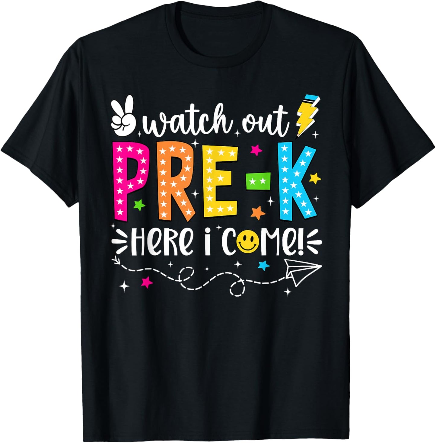 Watch Out Pre-K Here I Come Back To School Boys Girls Kids T-Shirt - T-Shirt | Black