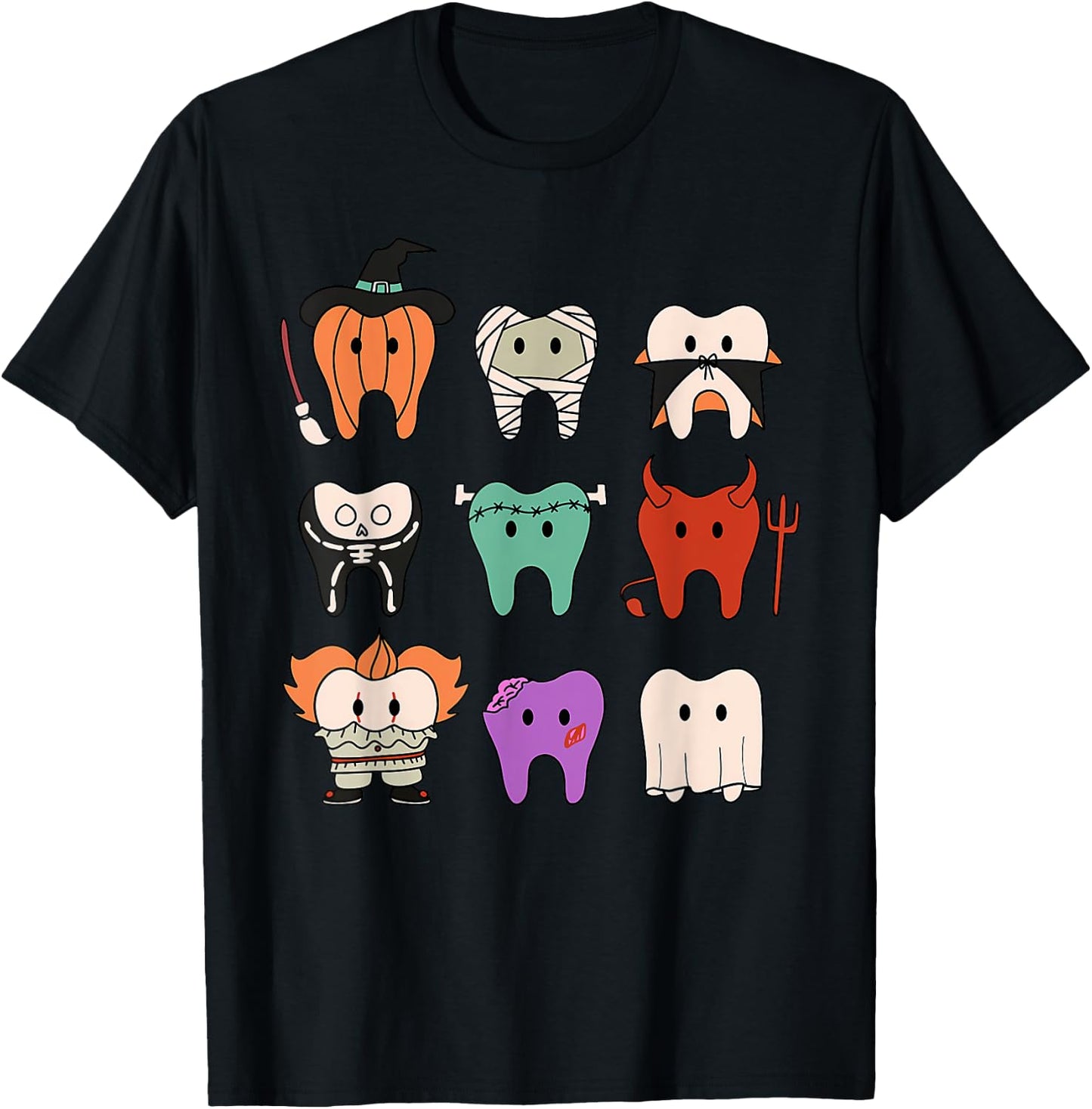 Funny Cute Dental Hygiene Monsters Teeth Squad Halloween T-Shirt - T-Shirt | Black
