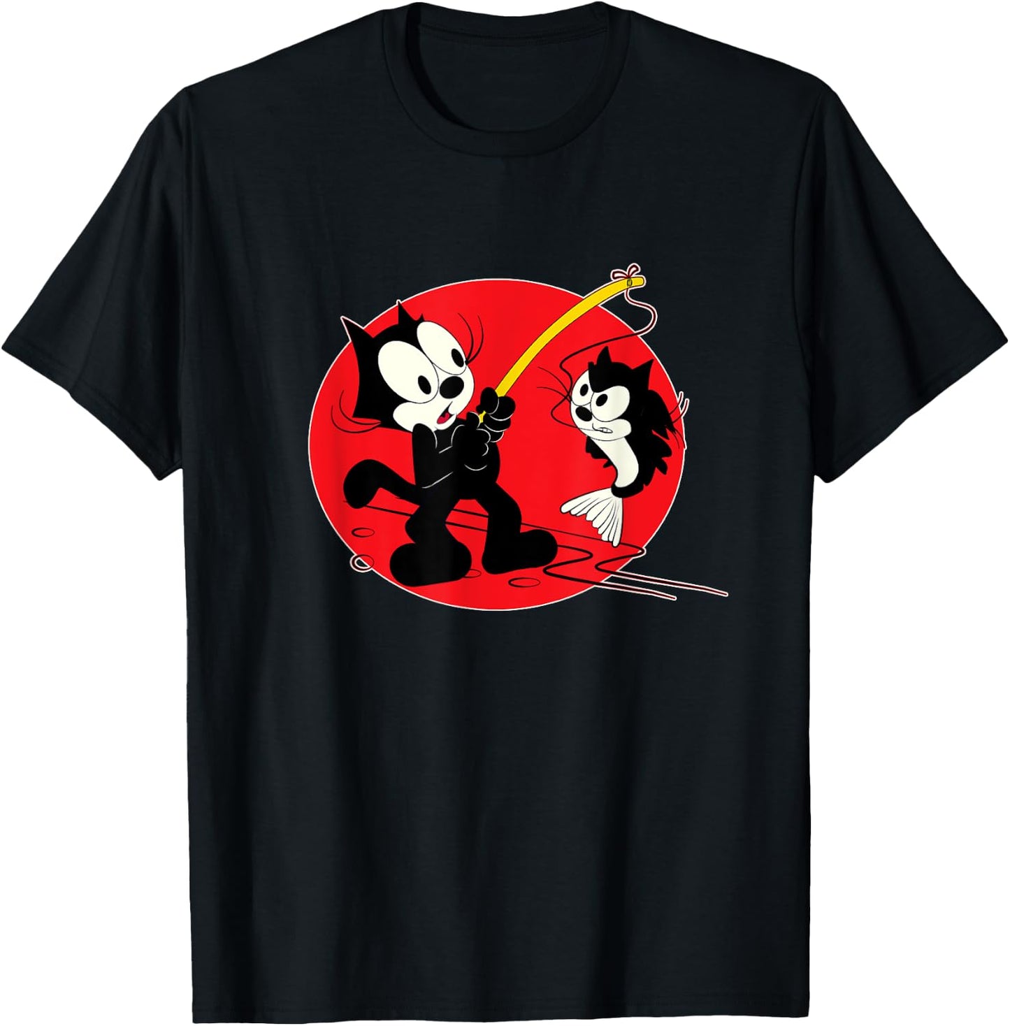 Felix Cat Cartoon Fishing Cat Fish Looks Like Felix Vintage Men Women Girls Kids T-Shirt - T-Shirt | Black