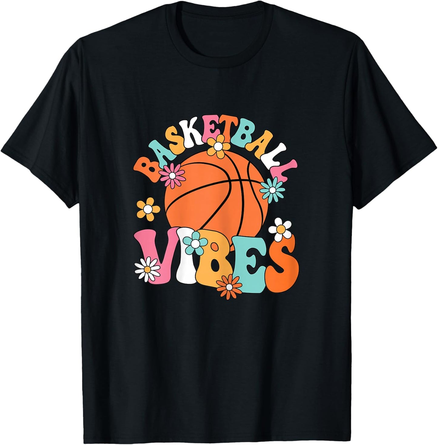 Basketball Vibes Basketball Player Groovy Women Girls Kids T-Shirt - T-Shirt | Black