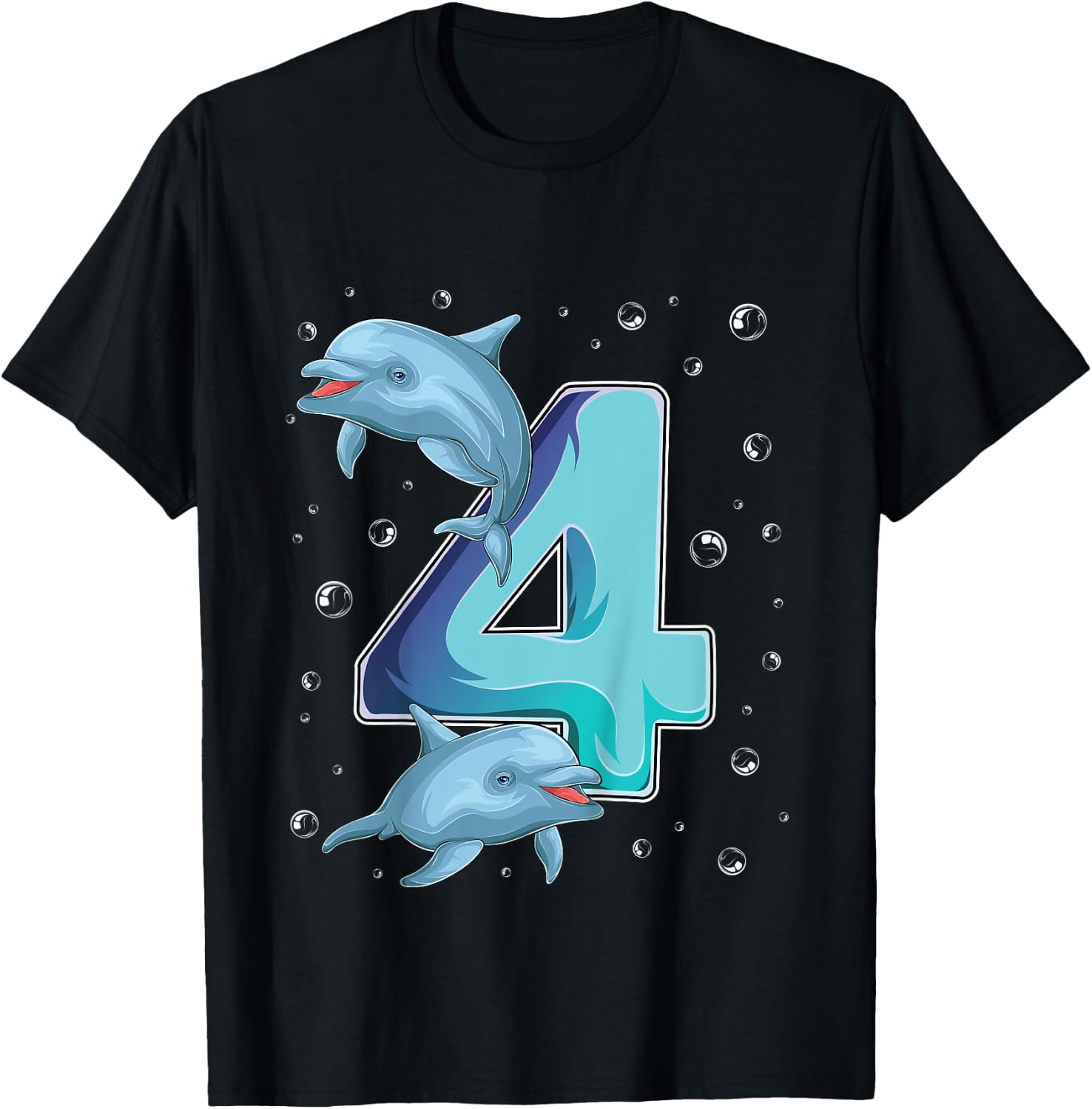 4 Year Old Dolphin 4th Birthday Girl Party Dolphin Lover T-Shirt - T-Shirt | Black