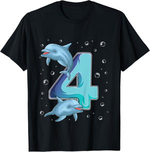 4 Year Old Dolphin 4th Birthday Girl Party Dolphin Lover T-Shirt - T-Shirt | Black