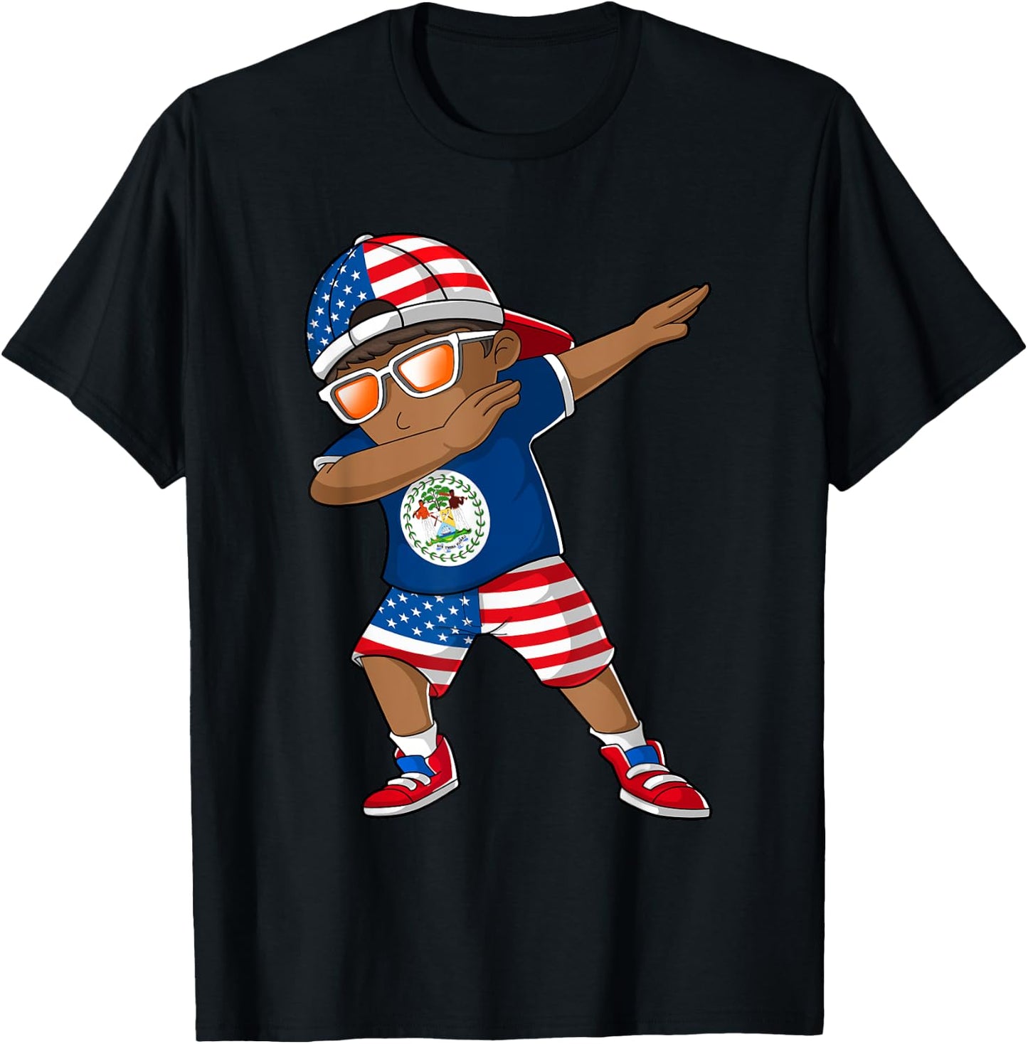 Half American Half Belizean Boy Kid Belize Flag Patriotic T-Shirt - T-Shirt | Black