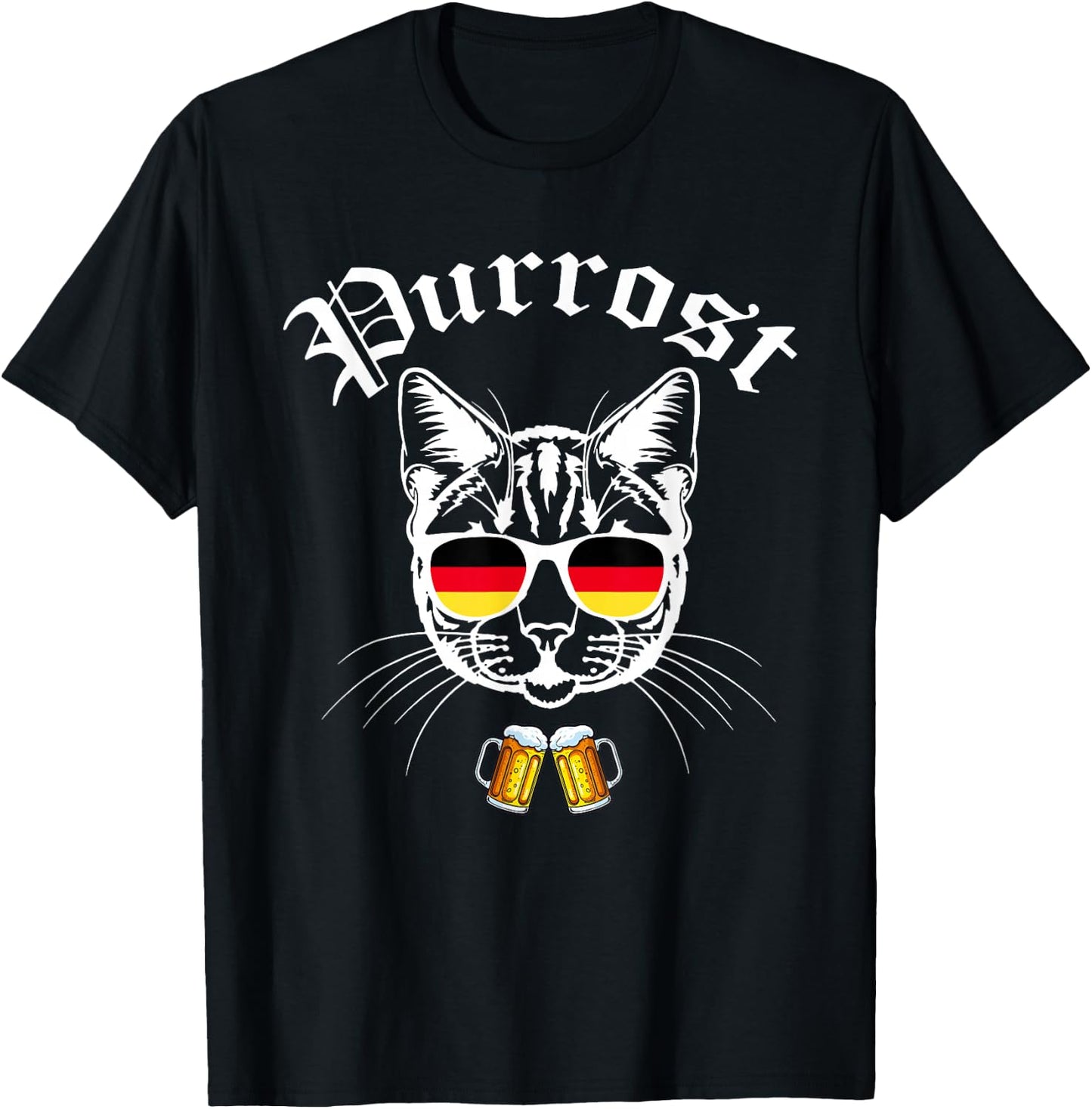 Oktoberfest Prost Funny German Flag Pun Purrost Cat Festival T-Shirt - T-Shirt | Black