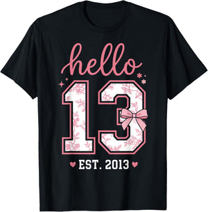 Hello Thirteen Est 2013 Coquette Bow 13th Birthday Girl T-Shirt - T-Shirt | Black
