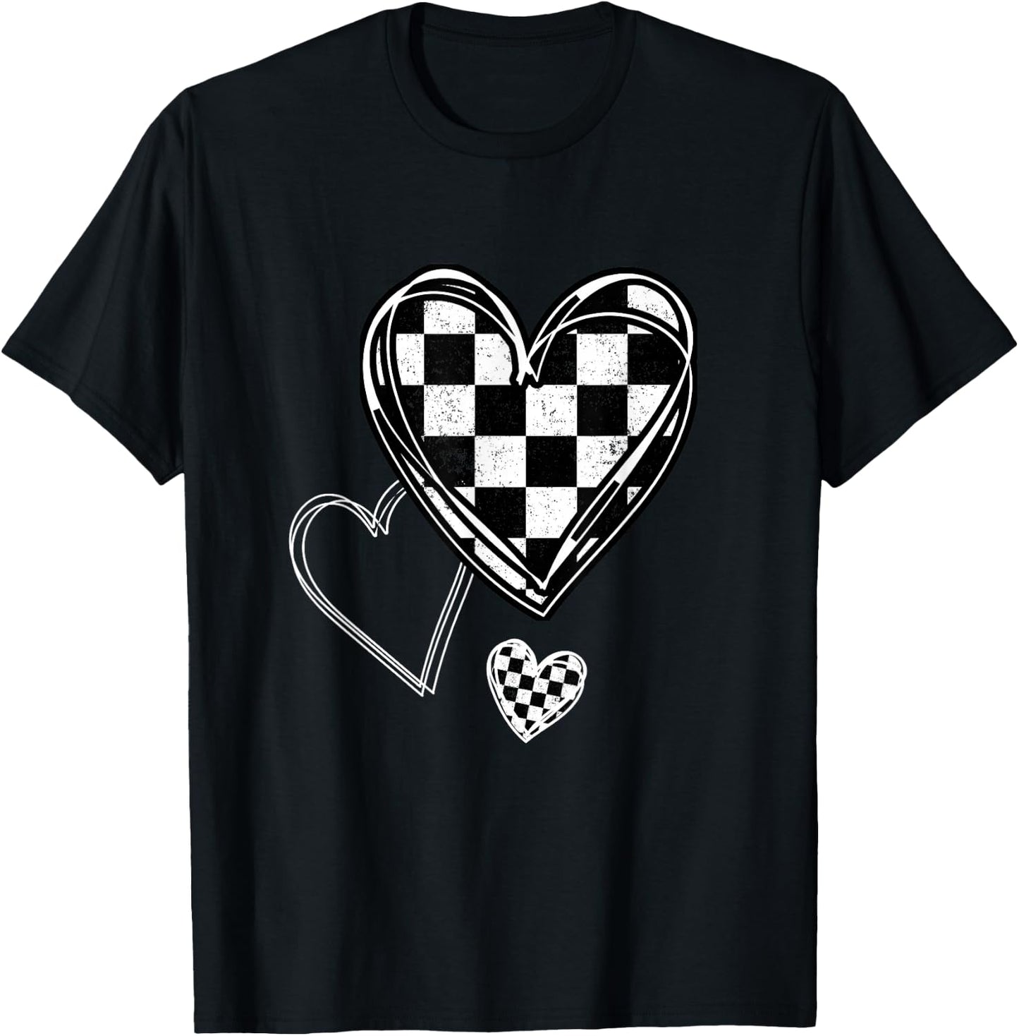Race Car Checker Flag Racing Heart Auto Racer T-Shirt - T-Shirt | Black