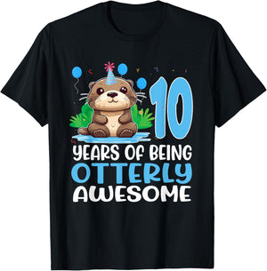 10 Years Of Being Otterly Awesome 10th Birthday Cute Otter T-Shirt - T-Shirt | Black