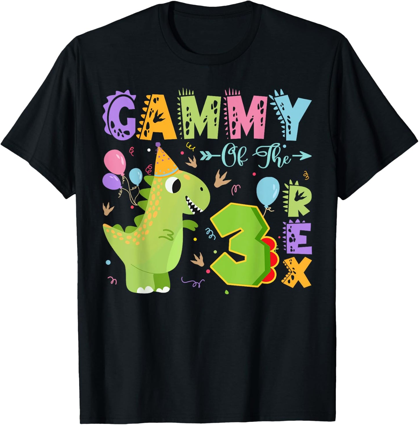 Gammy Of The Three Rex 3Rd Birthday Dinosaur Party T-Shirt - T-Shirt | Black