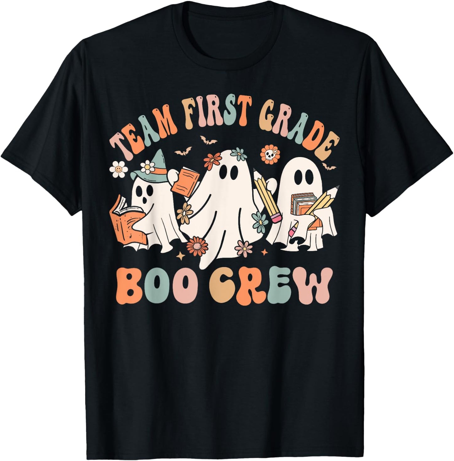 Team First Grade Boo Crew Cute First Grade Teacher Halloween T-Shirt - T-Shirt | Black