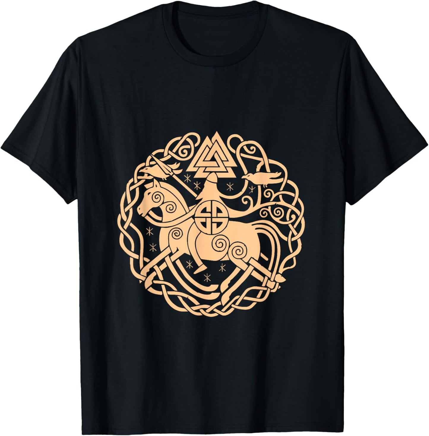 Viking Symbols Horse Valhalla Scandinavia Raven Gift T-Shirt - T-Shirt | Black