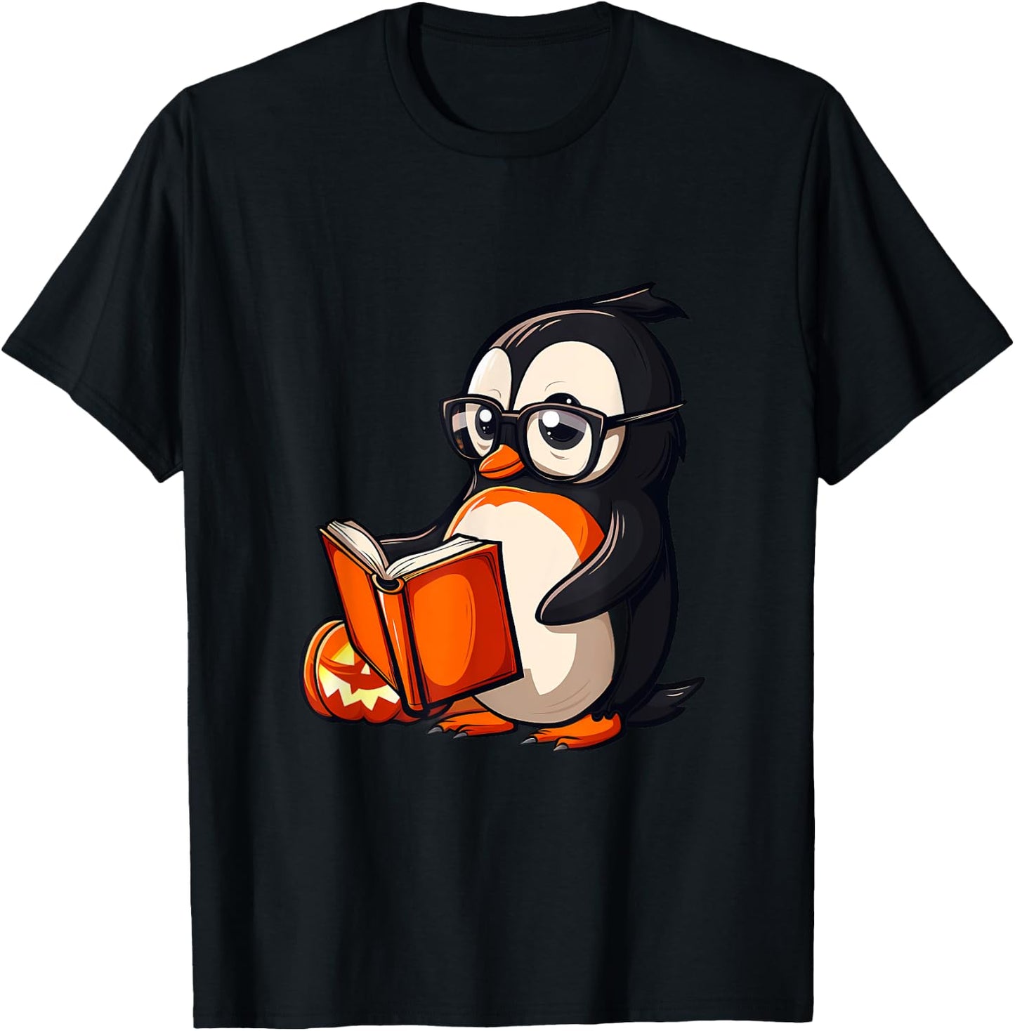Penguin Halloween Costume Reading Pumpkin Witchcraft T-Shirt - T-Shirt | Black