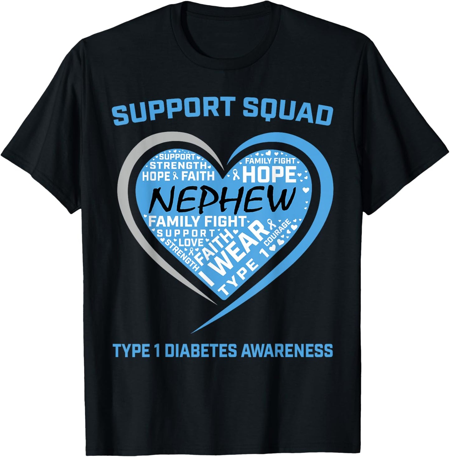 Blue Type 1 Diabetes Awareness Nephew Aunt Uncle T1D Gifts T-Shirt - T-Shirt | Black