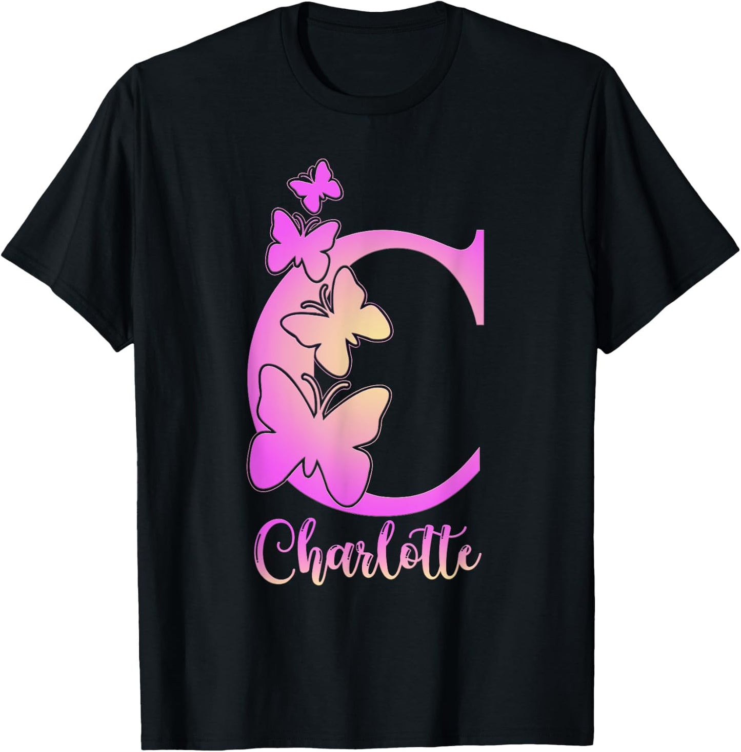 Charlotte, cute personalized butterfly custom kid girls name T-Shirt - T-Shirt | Black