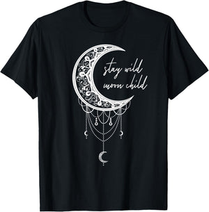 Stay Wild Moon Child Boho Peace Hippie Gift Moon Child T-Shirt - T-Shirt | Black