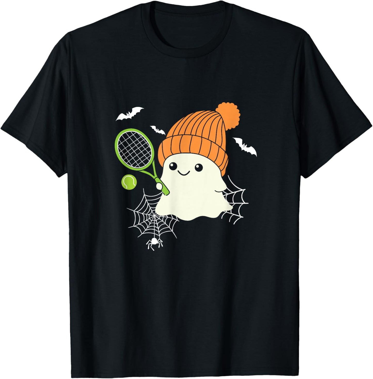 Boo Ghost Playing Tennis Funny Halloween Tennis Costume T-Shirt - T-Shirt | Black