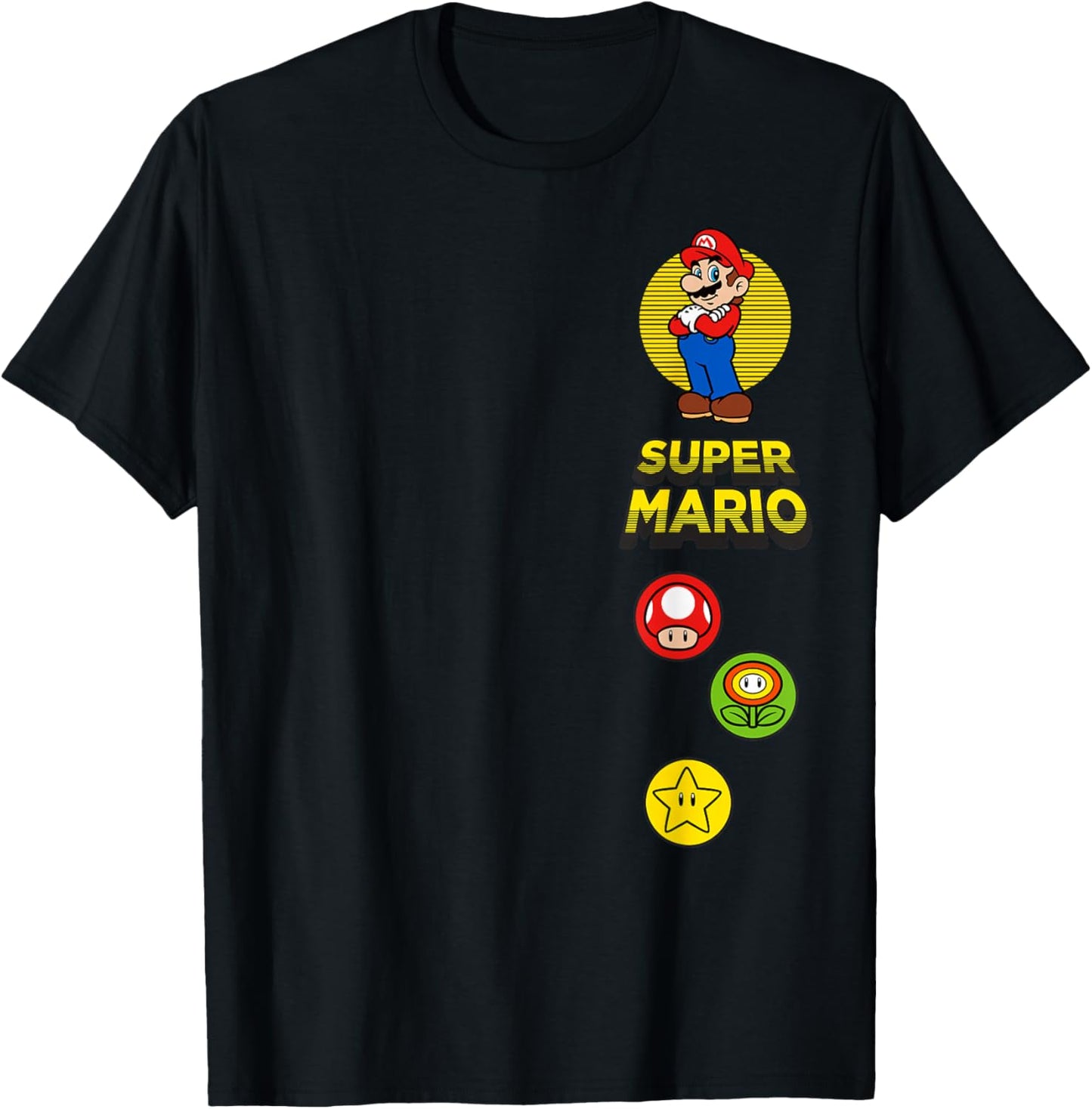 Super Mario Bros Power Up Vintage Game Icons T-Shirt - T-Shirt | Black
