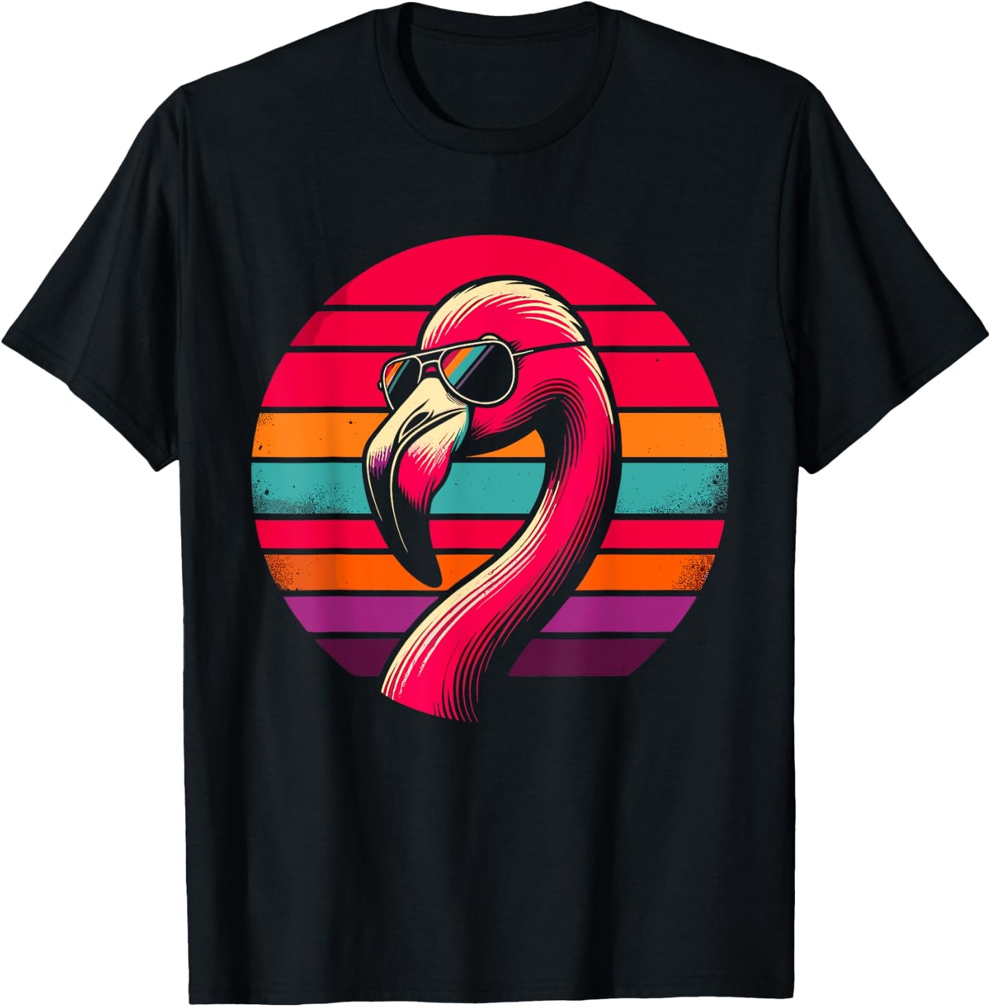 Retro Flamingo with Sunglasses T-Shirt - T-Shirt | Black