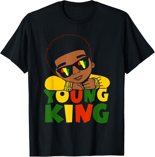 Black Young King Black History Month Kids Afro Boys Men T-Shirt - T-Shirt | Black